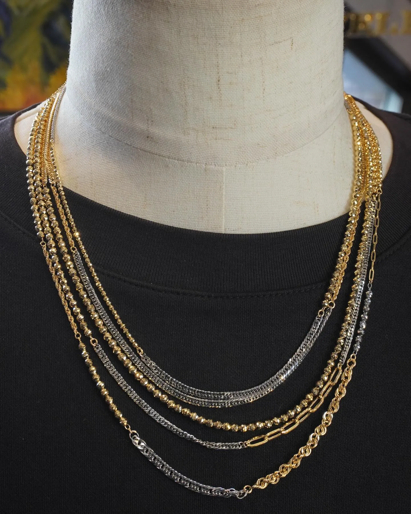 K18/Pt850ツギハギ ネックレス⁎⁺˳✧༚