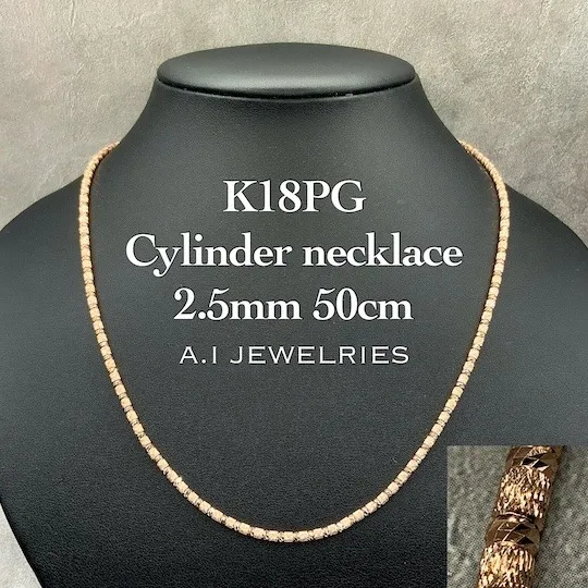 ✨18金 ピンクゴールド シリンダー ネックレス 2.3mm 50cm✨
